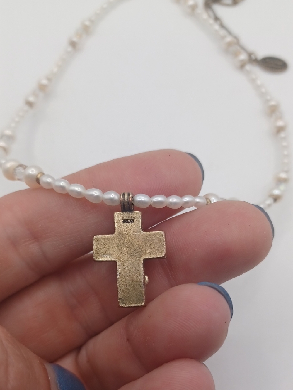 Michal Golan Pearl and Crystal Necklace with 24k EP Gold Cross Pendant - Picture 4 of 7